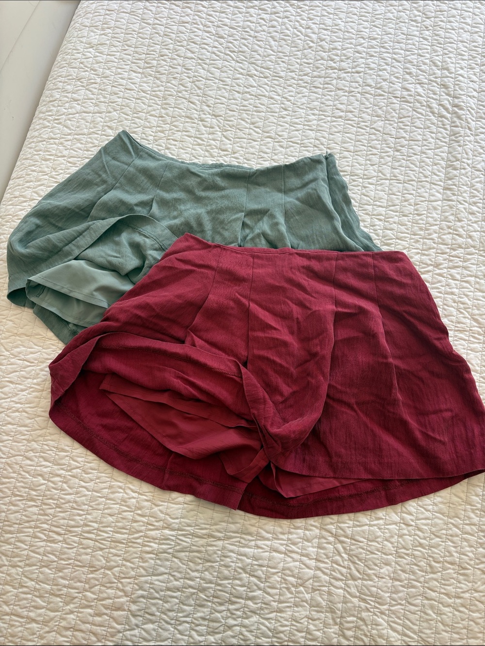 a new day Circle Skorts in Sage Green and Burgundy